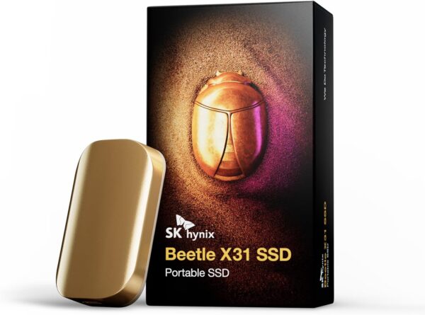 SK hynix Beetle X31 1TB Portable SSD with DRAM, up to 1050MB/s, USB 3.2 Gen2, External Hard Drive Compatible with PC, Mac, Laptop, PS5 (Champagne Gold)
