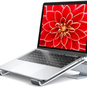 SOQOOL Laptop Stand for Desk, Computer Stand Riser for Desk,Ventilated Ergonomic Aluminum Notebook Stand Compatible with MacBook Air Pro Dell XPS HP 11 14 15.6 17.3 Inch Silver Work from Home