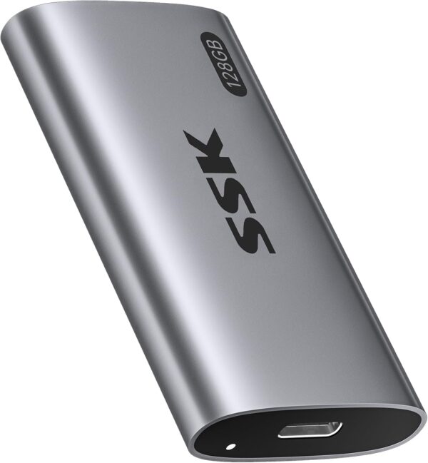 SSK 128GB SSD External Hard Drive, Portable SSD Up to 550MB/s Fast Solid State Drives, External Drive USB 3.2 Gen2 SSD for iPhone 15/Pro, Windows, Mac, Android with LED Light, Trim, Smart Supported