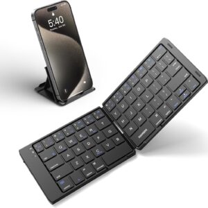 Samsers Foldable Bluetooth Keyboard Portable Folding Keyboard for Travel, Rechargeable Wireless Key Board with Phone Holder for iPad, iPhone, MacBook, Android, Windows Laptop Tablet PC - Black
