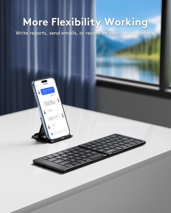 Samsers Foldable Bluetooth Keyboard Portable Folding Keyboard for Travel, Rechargeable Wireless Key Board with Phone Holder for iPad, iPhone, MacBook, Android, Windows Laptop Tablet PC - Black - Image 2
