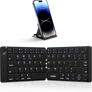 Samsers Foldable Bluetooth Keyboard - Portable Wireless Keyboard with Stand Holder, Rechargeable Full Size Ultra Slim Folding, Compatible iOS Android Windows Smartphone Tablet and Laptop - Black