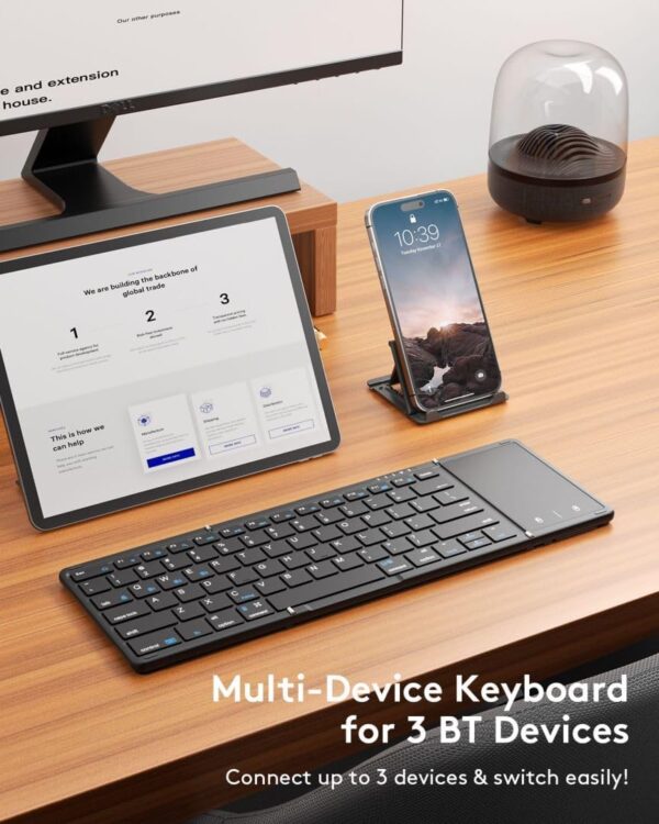 Samsers Foldable Bluetooth Keyboard with Touchpad, Full-Size Wireless Folding Portable Travel Keyboard for iOS Android Windows Mac OS, Support 3 Devices (BT5.1 x 3), Black - Image 2