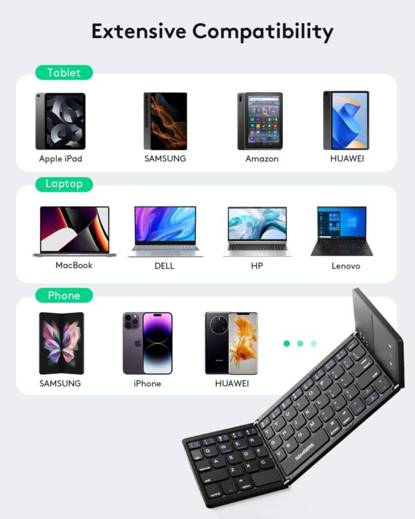 Samsers Foldable Bluetooth Keyboard with Touchpad - Portable Wireless Keyboard with Holder, Rechargeable Full Size Ultra Slim Pocket Folding Keyboards for Android Windows iOS Tablet & Laptop - Black - Image 2