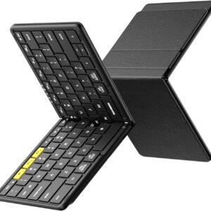 Samsers Full-Size Foldable Bluetooth Keyboard, KF08S Wireless Folding Keyboards with PU Leather Cover, Portable Travel for iPhone iPad Smartphone Tablet Laptop, Android Windows Mac OS, Black