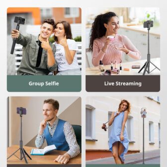Sensyne 60" Phone Tripod & Selfie Stick, Lightweight All in One Phone Tripod Integrated with Wireless Remote Compatible with All Cell Phones for Selfie/Video Recording/Photo/Live Stream/Vlog（Black） - Image 2
