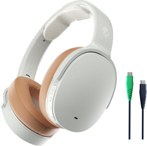 Skullcandy Hesh ANC Wireless Over-Ear Bluetooth Headphones with Charging Cable, Active Noise Cancelling, Up to 22 Hrs Battery, Foldable Lightweight Design, Microphone for iPhone Android - Mod White