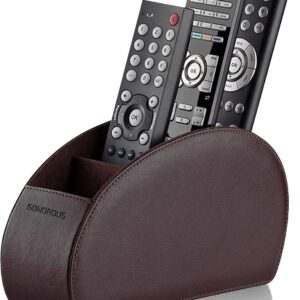 Sonorous Luxury Leather Remote Control Holder with 5 Compartments - Media Storage Box, Remote Control Organizer (Brown)