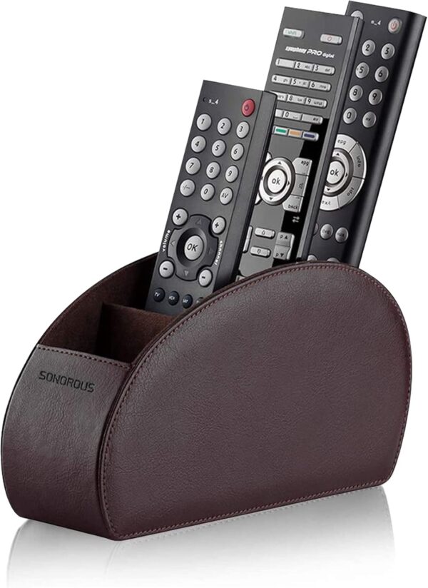 Sonorous Luxury Leather Remote Control Holder with 5 Compartments - Media Storage Box, Remote Control Organizer (Brown)