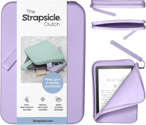 Strapsicle Silicone Clutch for Kindle & E-Readers – Multi-Purpose Bag for Phone, Wallet & Keys – Fits 6.8″–7″ Paperwhite 2024, 6″ Kindles, Kobos, Nook & iPad mini 6 – Anti-Dust Coating - Lilac