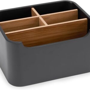 Stylish Desk Organizer and Remote Control Holder in Black - Keep Your Workspace Tidy and Organized, Multi-Purpose Storage for Office Desktop Coffee Table Bedside Nightstand