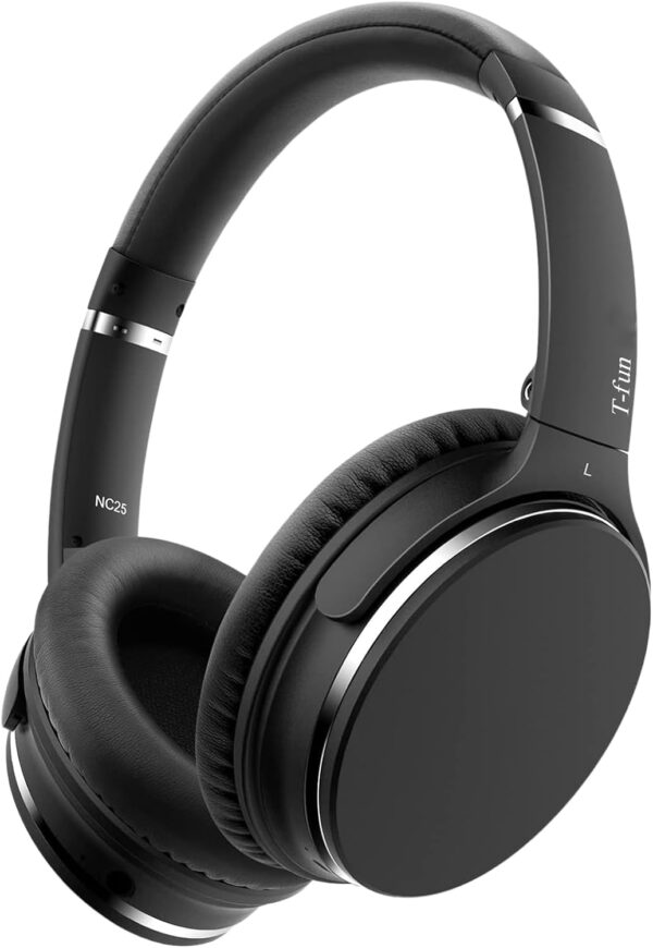 T-fun NC25 Hybrid Active Noise Cancelling Headphones, Foldable Lightweight Over Ear Headphones Wireless Bluetooth 5.3, 50H Playtime, Comfort Fit, Hi-Res Audio, Transparency Mode, for Travel Office