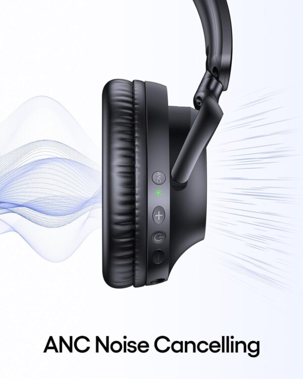 TAGRY Active Noise Cancelling Headphones 100H Playtime Over Ear Bluetooth Headphones with Deep Bass Light Weight Earphones Comfort Headsets with Fast Charging for Travel Home Office PC Black - Image 2