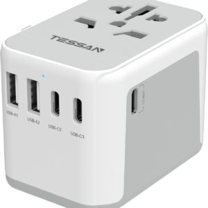 TESSAN Universal Travel Adapter, International Power Adapter 5.6A 28W 3 USB C 2 USB A Ports, Travel Worldwide Plug Adaptor, Outlet Wall Charger for Europe UK EU AUS (Type C/G/A/I)