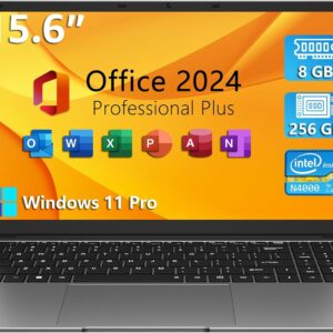 TPV 15.6" Windows 11 Pro Laptop, MS Office 2024, 8GB RAM 256GB Storage, Intel Celeron N4000(up to 2.6GHz) 100% sRGB Screen, 2.4G/5G Dual Band WiFi, BT4.2, USB-A, Long Battery Life, Silver