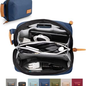 TRIPPED Travel Gear Tech Bag Organizer - Small Electronics Organizer Pouch for Travel - Premium Travel Case with Leather Accents - Mesh Pocket for Cables, Cords and Chargers (Navy)