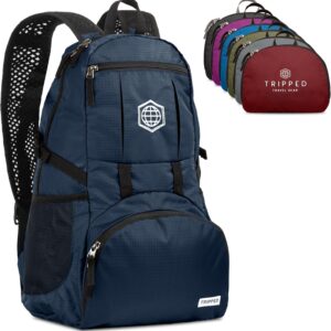 TRIPPED Travel Gear Traveling Backpack- Foldable collapsible lightweight backpack for travel (Blue) 35 liters