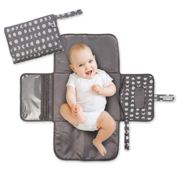 Tiny Twinkle Portable Diaper Changing Pad - Foldable Waterproof Diaper Changing Mat for Travel, Baby Changing Station with Smart Wipes Pocket & Storage (Luna)