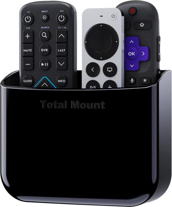 TotalMount Hole-Free Remote Holder – Eliminates Need to Drill Holes in Your Wall (For 2 or 3 Remote Controls – Black – Quantity 1)