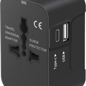 Travel Adapter with USB C, Universal All in One Worldwide Travel Adapter Power Converters Wall Charger AC Power Plug Adapter USB Type C Charging Ports for USA EU UK AUS Black