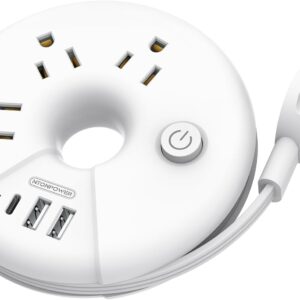 Travel Power Strip, NTONPOWER 3 Outlets 3 USB(1 USB C) Cruise Approved Power Strip, Short Extension Cord 3ft, Travel Essentials for Home, Hotels, Cruise Ship, Vacation, White, i-Donut Power Strip