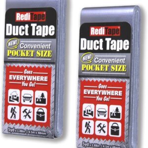 Travel Size Pocket Duct Tape 2-Pack – Compact Flat Small Mini Rolls - for Repairs Camping Emergency Gear EDC DIY Crafts - 1.88 inch x 5 Yards per Pack (Twin Silver)