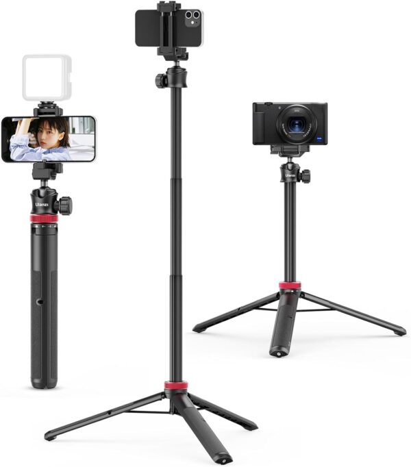 ULANZI MT-44 Extendable Phone Tripod, 59" Selfie Stick Vlog Stand with 2 in 1 Phone Clip, 360° Ball Head Camera-Tripod for iPhone Sony Canon Action Camera, Lightweight for Travel