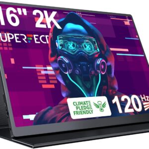 UPERFECT 2K 120Hz Portable Gaming Monitor, 16" 2560x1600 QHD 16:10 400 Nits 10 Bits Portable Monitor for Laptop w/VESA & Cover HDR FreeSync Eye Care External Second Screen for PC Phone Game Console