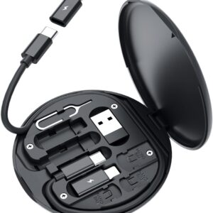 USB C Adapter OTG Cable Kit, Multi Charging Cable Case Convertor USB C to iOS Device/Type C/Micro/USB A Adapter, Data Transfer Contains Card Slot for Traveling, Use as Phone Holder (Black)