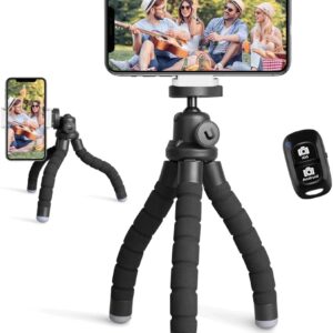 Ubeesize Phone Tripod, Portable and Flexible Tripods with Wireless Remote and Clip, Cell Phone Tripode Stand for Video Recording
