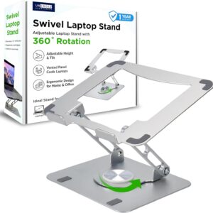 Uncaged Ergonomics Swivel Laptop Stand for Desk, Adjustable Computer iPad Stand for Desk w/ 360 Rotation, Portable Laptop Holder for Home Office Ergonomic Supplies