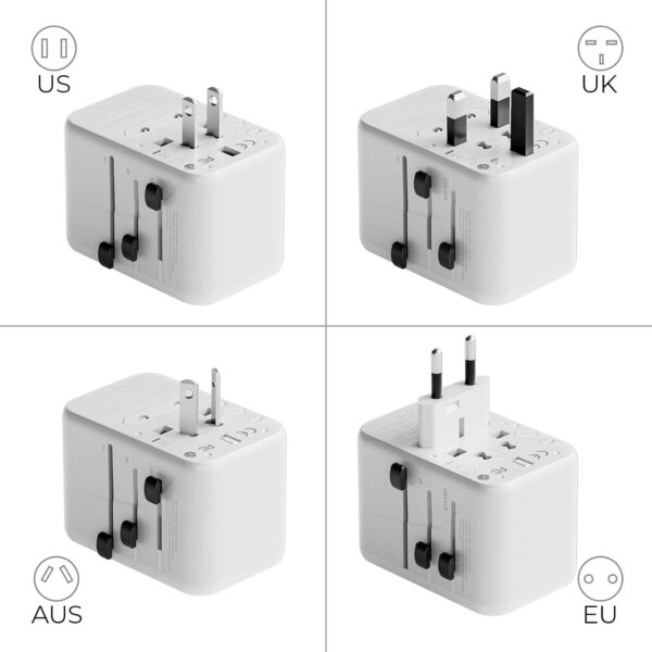 Universal Travel Adapter, International Power Adapter with 2 USB-C and 2 USB-A Ports, 70W Worldwide Travel Wall Charger for UK、Europe、USA、Australia,White. - Image 2