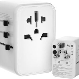 Universal Travel Adapter, International Power Adapter with 2 USB-C and 2 USB-A Ports, 70W Worldwide Travel Wall Charger for UK、Europe、USA、Australia,White.