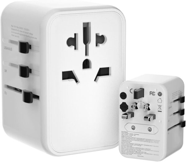 Universal Travel Adapter, International Power Adapter with 2 USB-C and 2 USB-A Ports, 70W Worldwide Travel Wall Charger for UK、Europe、USA、Australia,White.