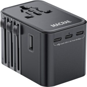 Universal Travel Adapter Worldwide with 3 USB C and 2 USB A Ports, MACRAE Universal European Plug Adaptor US to World, International Power Adapter for EU, USA, UK, Australia, Thailand, India etc