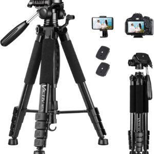 VICTIV 74” Camera Tripod, Tripod for Camera and Phone, Aluminum Professional Tripod Stand for Canon Nikon with Carry Bag and Phone Holder, Compatible with DSLR, iPhone, Spotting Scopes, Max Load 9.5Lb