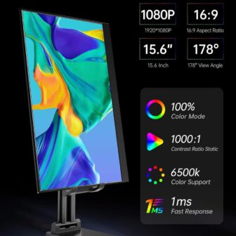VILVA Portable-Monitor-for-Laptop - 15.6'' 1080P FHD IPS Display USB-C HDMI Portable Monitor for Laptop with Cover and Speakers External Monitor for Laptop/PC/Mac/Phone/Xbox Switch/PS4/ - Image 2