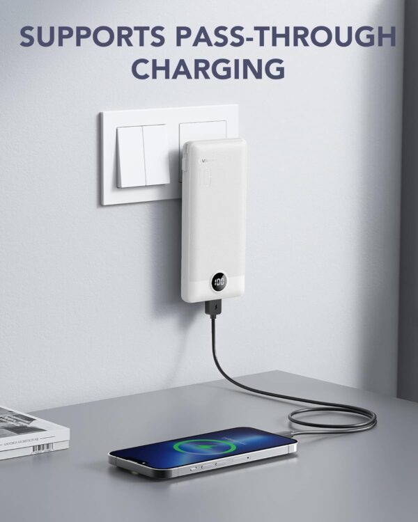 VRURC Portable Charger Built-in Cables and AC Wall Plug, USB C Power Bank 10000mAh, Travel Essentials Phone Charger Compact Lightweight External Battery Pack for Smart Phones, Tablets etc-White - Image 2