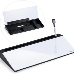 Varhomax Glass Desk Whiteboard with Storage, Desktop Dry Erase White Board to-do List Memo Keyboard Stand for Home Office and School Supplies (Black&White)