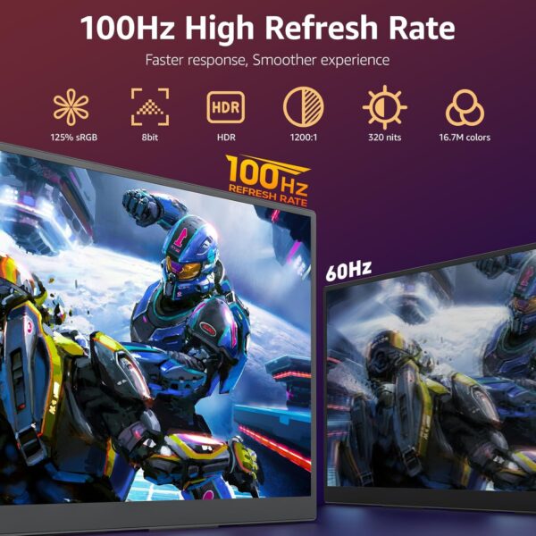 VisionOwl Large Portable Monitor-18.5 Inch Computer Gaming Display 100Hz 125% sRGB FHD 1080P USB-C HDMI IPS Screen for Laptop Mac Surface PC PS4/PS5 Xbox Built-in Kickstand, Speakers, VESA Mountable - Image 2
