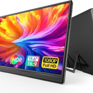 WGK Portable Monitor 15.6-inch 1080P USB-C HDMI Ultra Slim Travel Monitor with Kickstand for Laptop, PC, Mac Phone, PS, Xbox, Swich Gaming Monitor IPS Slim Zero Bezel