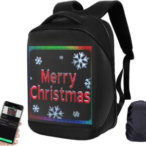 Welaso Smart Bluetooth LED Backpack with Colorful LED Sign Panel and Programmable, DIY Laptop Daypack Bag,Black (Medium 21L,with Rain Cover)