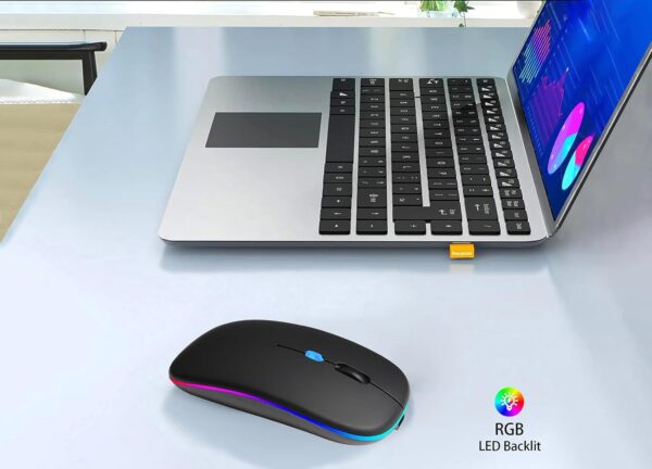 Wireless Bluetooth Mouse Rechargeable Laptop Mice with LED Use Portable(BT5.2 and USB 2.4G) Dual Mode Connection Silent Slim Computer Mouse for Laptop/iPad Tablet/Apple MacBook/PC (Black) - Image 2