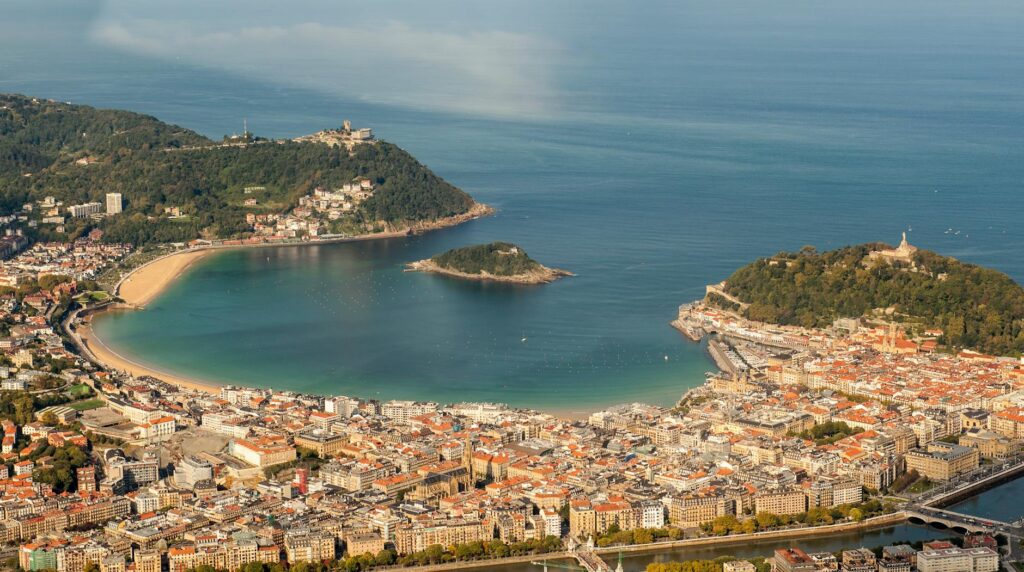 la concha bay in san sebastian aerial view