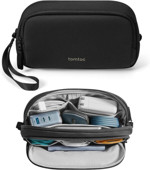 tomtoc Electronic Organizer Travel Case, Water Resistant Dual Compartment Cable Organization Storage Bag for Charger, Cord, Phone, Hard Drive, Power Bank, Accessories Travel Essentials
