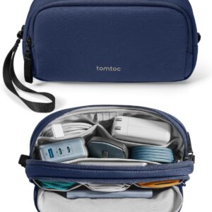 tomtoc Electronic Organizer Travel Case, Water Resistant Dual Compartment Tech Pouch Cable Organization Storage Bag for Charger, Cord, Phone, Hard Drive, Power Bank, Accessories Travel Essentials