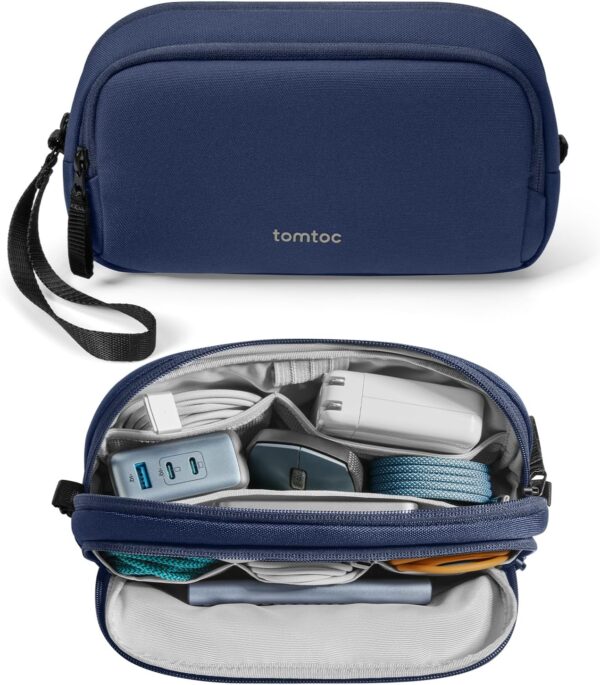 tomtoc Electronic Organizer Travel Case, Water Resistant Dual Compartment Tech Pouch Cable Organization Storage Bag for Charger, Cord, Phone, Hard Drive, Power Bank, Accessories Travel Essentials