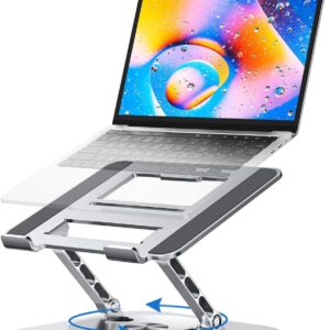Adjustable Laptop Stand for Desk, Ergonomic Riser with 360° Rotating Base, Foldable Notebook Computer Holder Compatible MacBook Air Pro, Dell XPS, More 10-17" Laptops, Silver