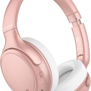 INFURTURE H1 Plus Doubly Fed Hybrid Active Noise Cancelling Headphones with EQ Mode，Wireless Over Ear Bluetooth Headphones with 4 Microphone, 90H Playtime,Lightweight for Home Travel Office(Pink)