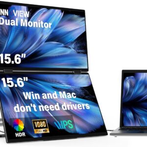 InnoView Laptop Screen Extender 15.6" Dual Portable Monitors 1080P FHD Stacked Folding Triple Monitor HDMI USB-C Portable Dual Monitor for Laptop Windows Mac (No Driver Needed)
